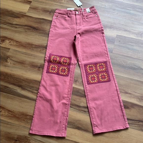 Judy Blue Pink Wide Leg Jeans with Patchwork - Picture 2 of 5